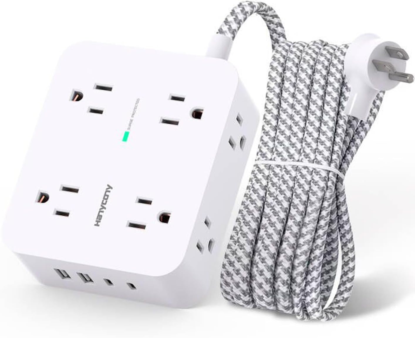 HANYCONY Surge Protector Power Strip, 1080J, 5 Ft Braided Extension Cord | 8 Outlets 4 USB Ports(2 USB C), Outlet Extender, Flat Plug, Wall Mount, Desk Charging Station, Home Office, Dorm Room ETL