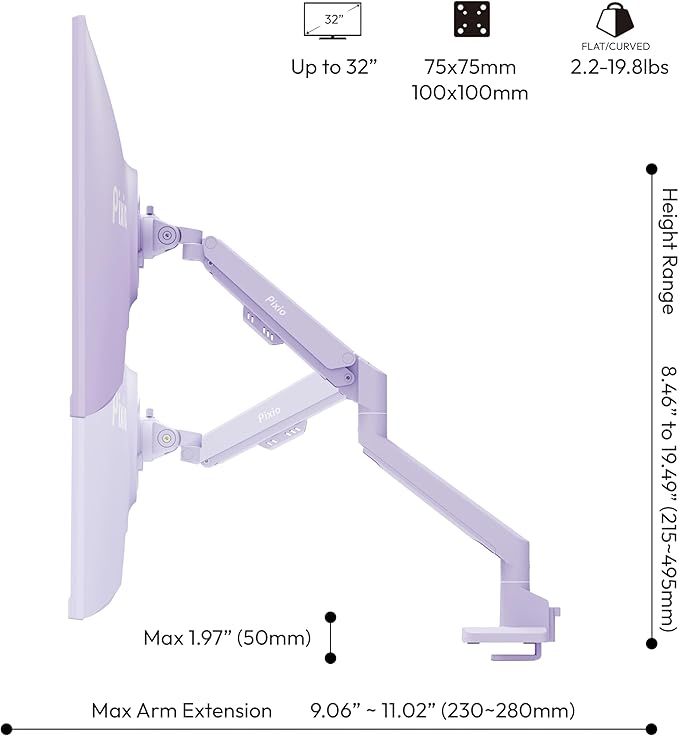Pixio PS1S Wave Purple Single Monitor Arm Stand Desk Mount - Image 4