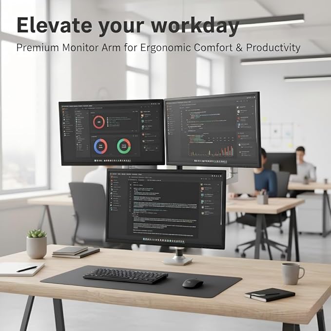 Ergounion Triple Monitor Mount, Holds Screens up to 40 Inches and 25 lbs - Image 2