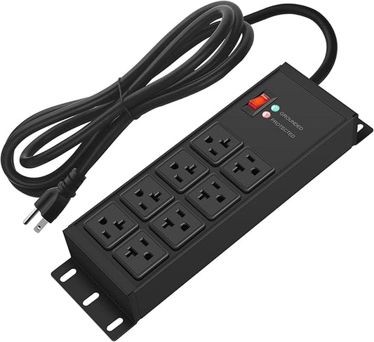 CCCEI Black Heavy Duty Power Strip Surge Protector 20 AMP, 8 Outlets 12 Gauge by CCCEI