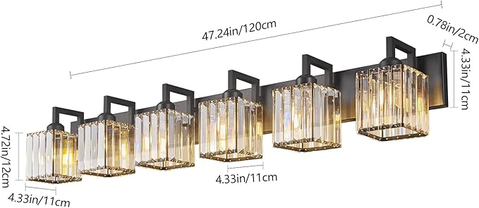 FDPBY Black Bathroom Light Fixture, 6-Light Crystal Vanity Lighting, Bathroom - Image 4