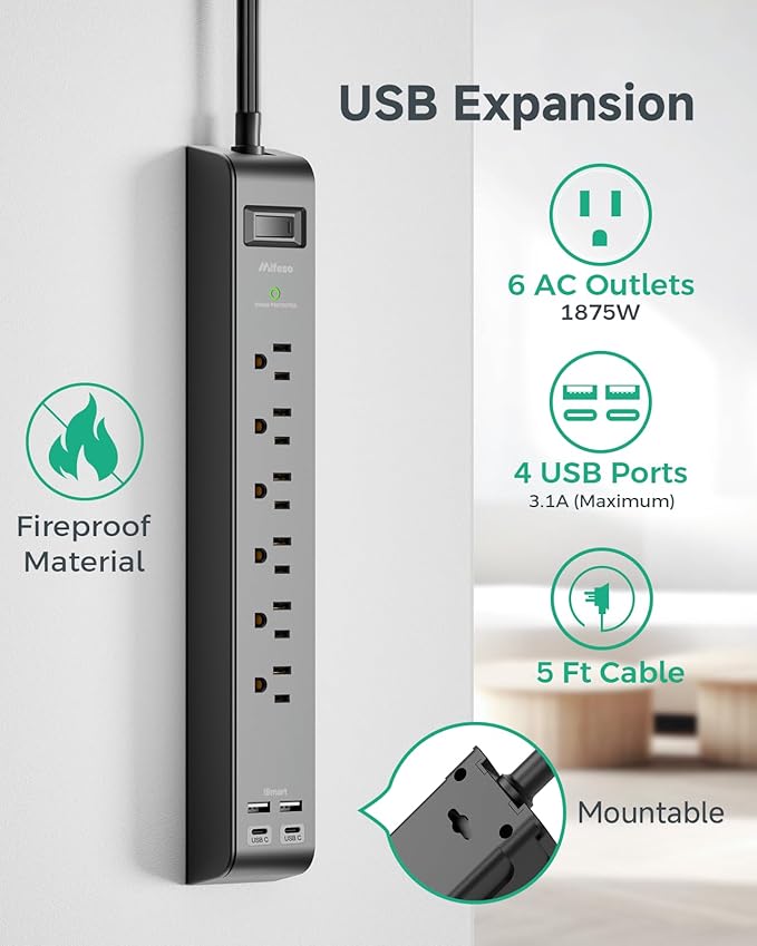 2 Pack Surge Protector Power Strip - Image 2