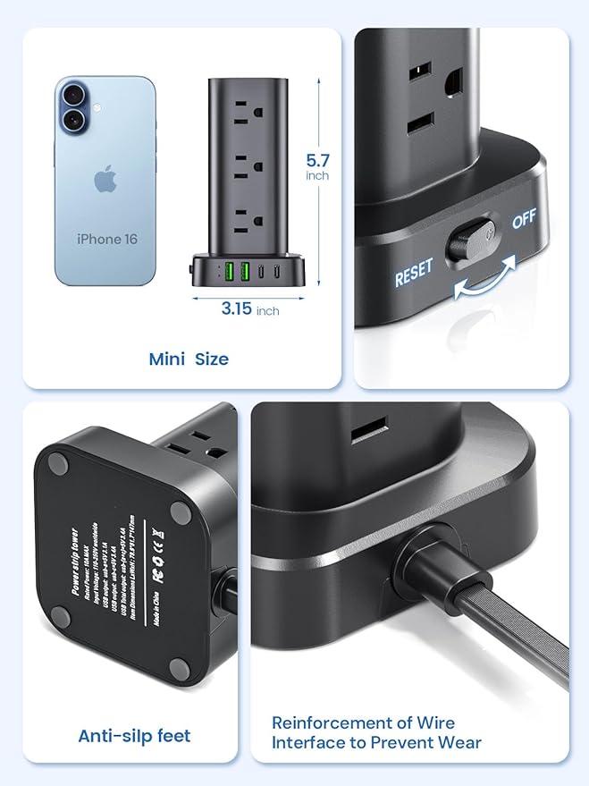 Tower Power Strip with Surge Protector - Image 5