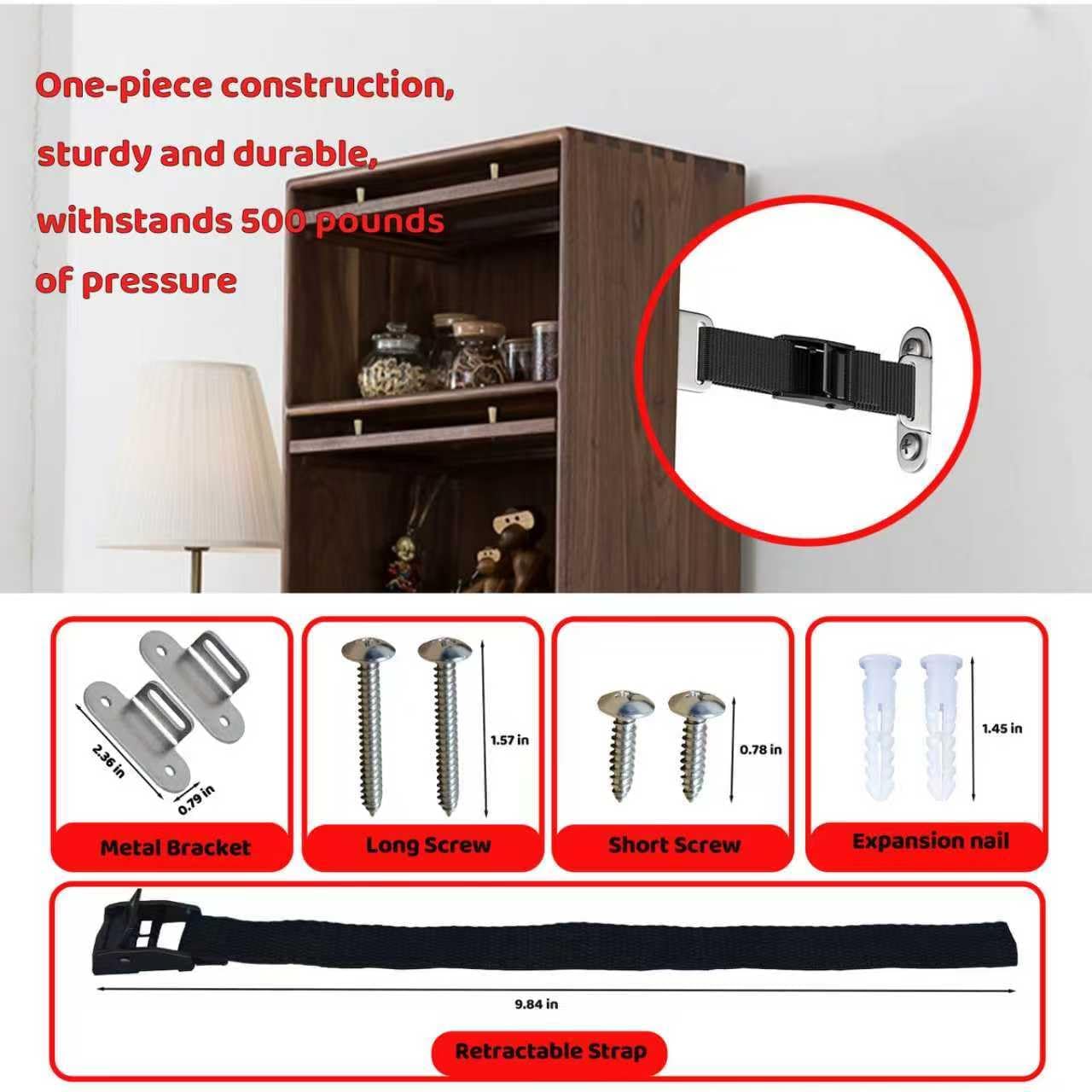 Furniture Anchors (2 Sets) for Baby Proofing,Anti Tip Furniture Anchors,Furniture Wall Anchor,Adjustable Furniture Straps,Wall Anchors for Furniture Securing for Baby&Pet Safety