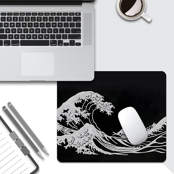 Black Wave of Kanagawa Square Mouse pad, Waterproof, Anti Slip Rubber Base - Image 5