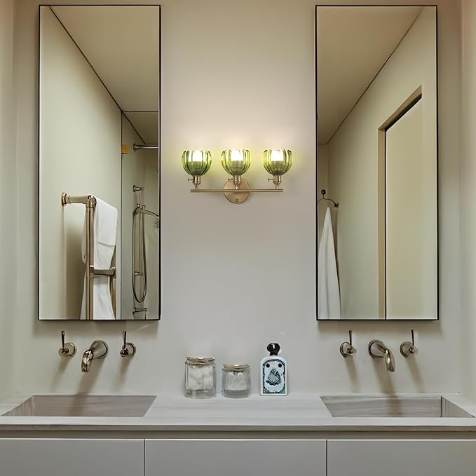 Shenmoyl Battery Operated Bathroom Light Fixtures, 3-Light Brass Vanity Wall - Image 8