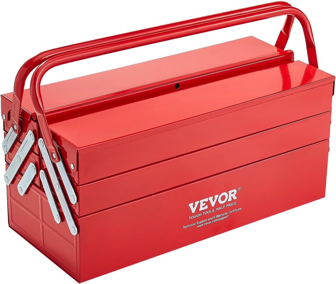 vevor metal tool box, 18-inch, 3-tier 5-tray portable, main product view