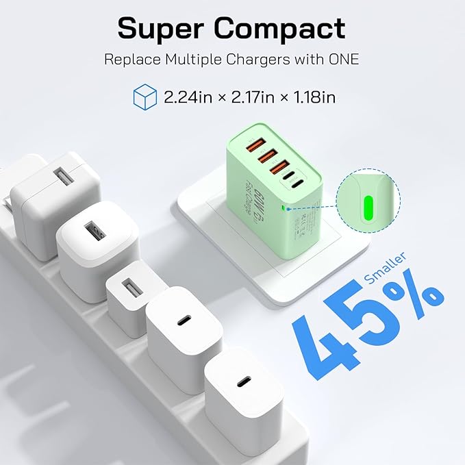 2Pack USB C Fast Charger Block, Total 60W 5-Port USB C Wall Charger 30W Type C - Image 7