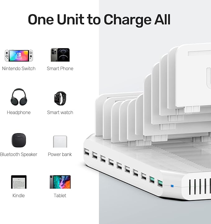 iPad Charging Station, Unitek 96W 10-Port USB Charging Dock Hub - Image 4