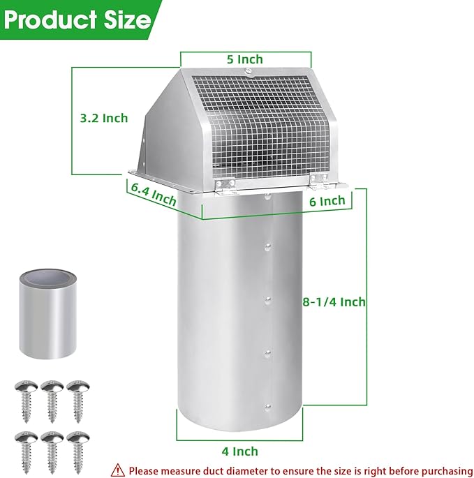 4 Inch Dryer Vent Cover Outside Hooded Wall Vent - Image 2