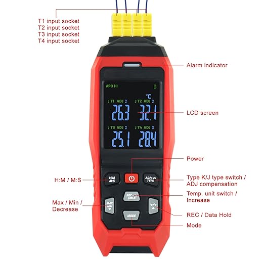 Thermocouple Thermometer Data Logger 4 Channels Digital K Type Thermometer - Image 7