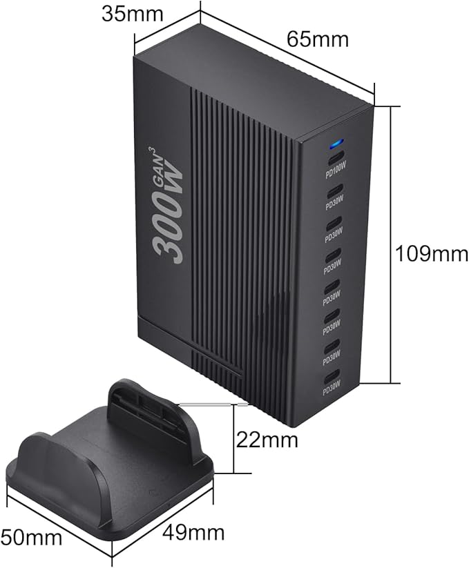 OHLOPL 300W 8-Port GaN PD3.1 Desktop Charging Station | Intelligent Power - Image 2