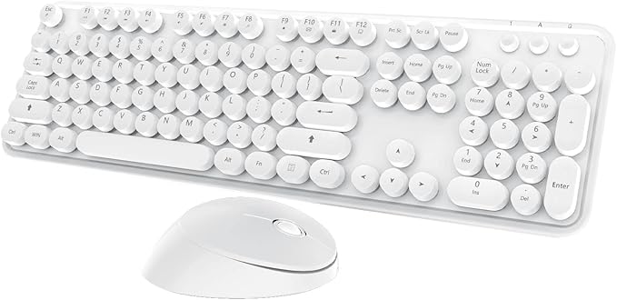 Wireless Keyboard Mouse Combo, 104 Keys Cute White Keyboard by Kootop