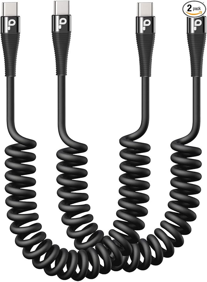 Coiled USB C to C Cable for Car 5FT, USB Type C Charger Cable Short USBC Fast by PRAKIE