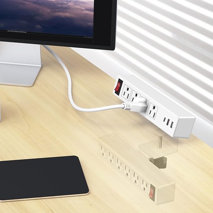 Desk Clamp Power Strip with PD20W USB-C, 2 in 1 Dual Layer Under Desk Power - Image 4