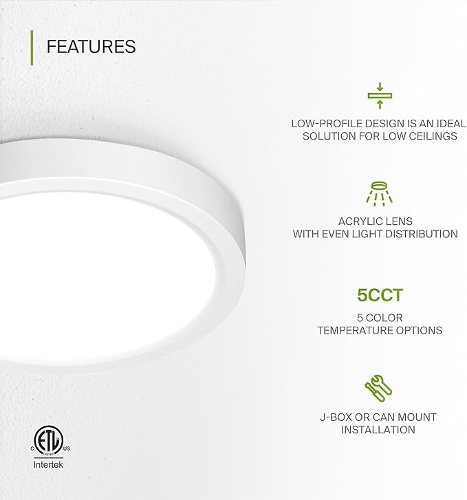ASD LED 5" Round Flush Mount Ceiling Light Fixture, Low Profile Surface - Image 3