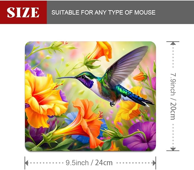 Hummingbird Flowers Square Mouse pad, Waterproof, Anti Slip Rubber Base - Image 2