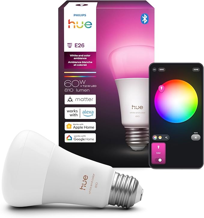 Philips Hue Smart LED A19 Bulb 1-Pack, E26 Base, Full Spectrum Light by PhilipsHue