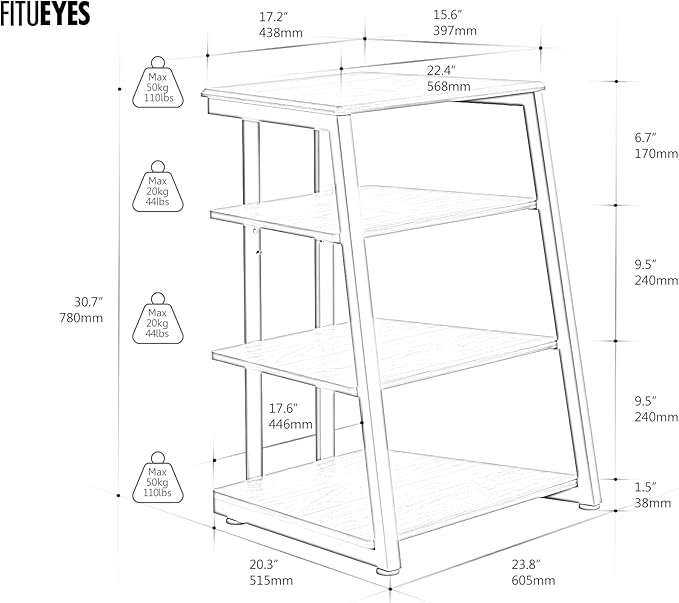 FITUEYES Design 4-Tier AV Media Stand Corner Shelf Stand Wooden Corner Shelves - Image 3