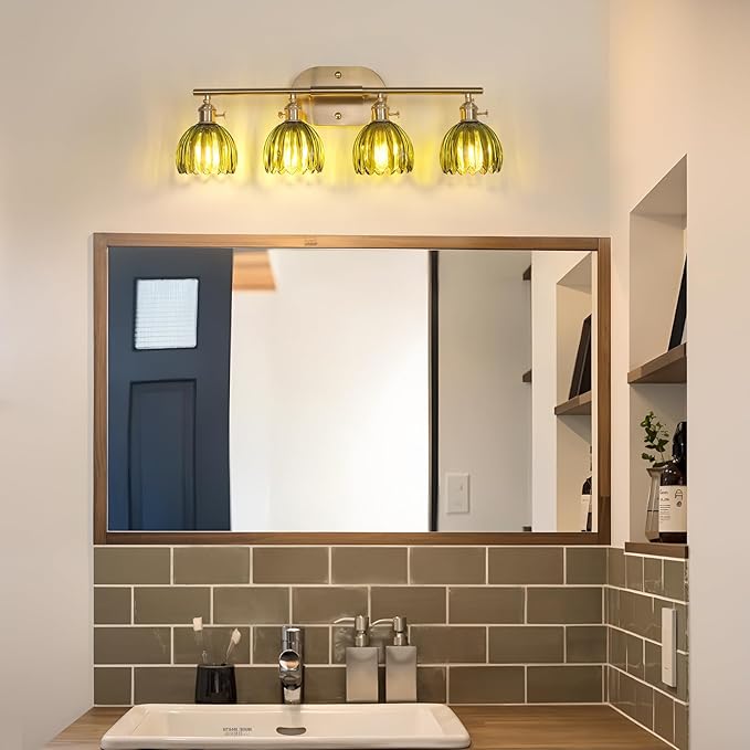 Shenmoyl Bathroom Light Fixtures, 4-Light Brass Vanity Wall Light Over Mirror - Image 5