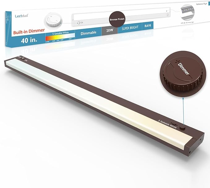Leetdud Under Cabinet Lighting Plug in or Hardwired Built-in Dimmer, 40 Inch 20W by Leetdud