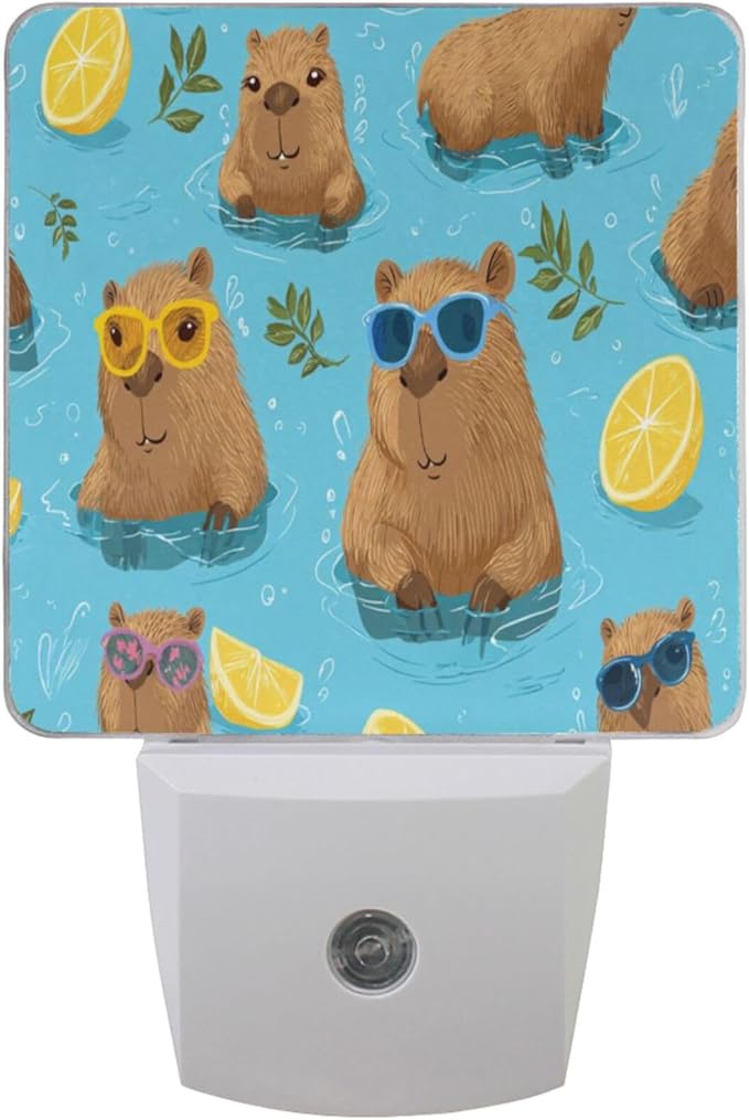 Pigsaly Led Night Light Cute Capybara Lemon Night Light Plug in Wall Lamp Smart by Pigsaly