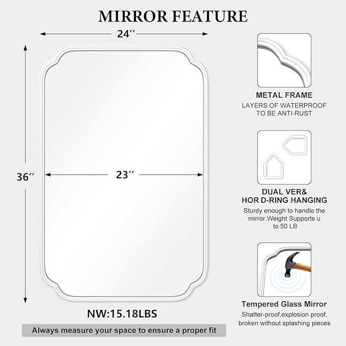 White Bathroom Mirror for Over Sink 24×36 Inch - Image 5