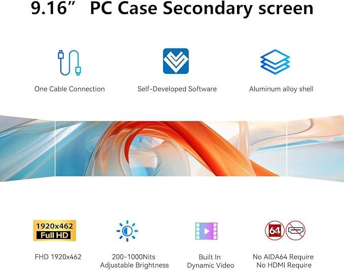 9.16" Computer Temp Monitor, FHD 1920x462 PC Sensor Panel One-Cable Connection - Image 2