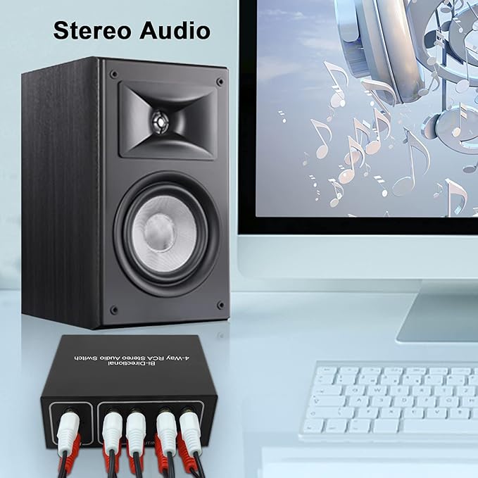 4-Way Stereo L/R Sound Channel Bi-Directional Audio Switcher, 1 in 4 Out or 4 - Image 8