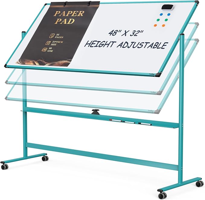 Mobile Whiteboard on Wheels, 48x32 Inches Rolling Whiteboard, Magnetic Dry by Tankee