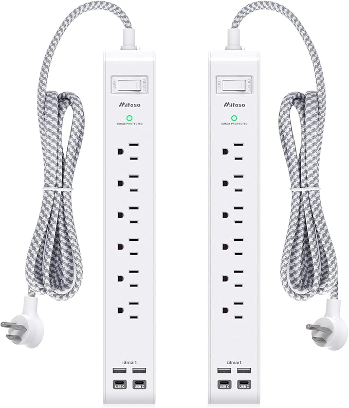 2 Pack Power Strip, 3FT Long Extension Cord, Surge Protector by Mifaso