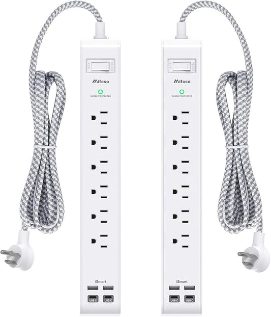 2 Pack Power Strip, 3FT Long Extension Cord, Surge Protector by Mifaso