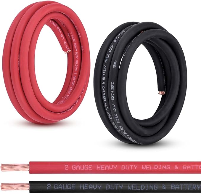 Shirbly 2 Gauge Battery Cable, 10FT Red + 10FT Black 2 AWG Pure Copper Wire by Shirbly
