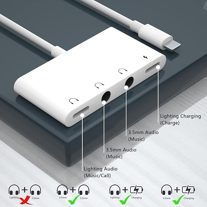 Unitrox 4 in 1 Headphone Splitter, iPhone Headphone Adapter + Dual 3.5mm - Image 3