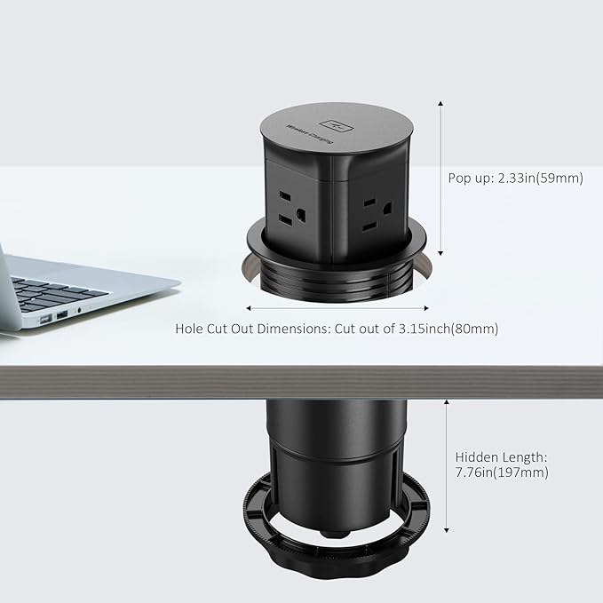 Jgstkcity Pop Up Outlet with 15W Wireless Charger, 4 Outlets 15A, Splash - Image 7