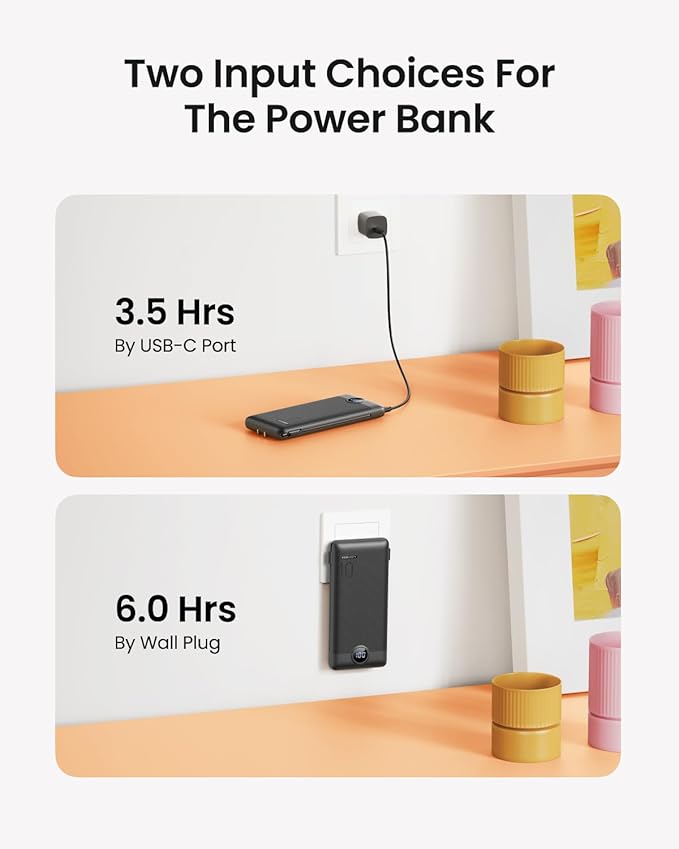 Coowisty Portable Charger with Wall Plug, Slim USB C Power Bank with Built-in - Image 3