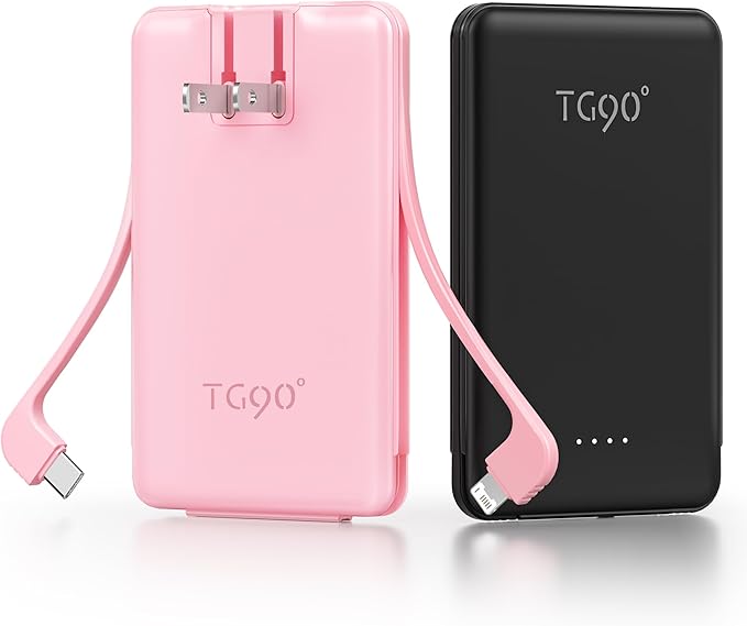 TG90° 2 Pack 5000mAh Portable Charger, Mini Power Bank Built-in Foldable AC by TG90%C2%B0