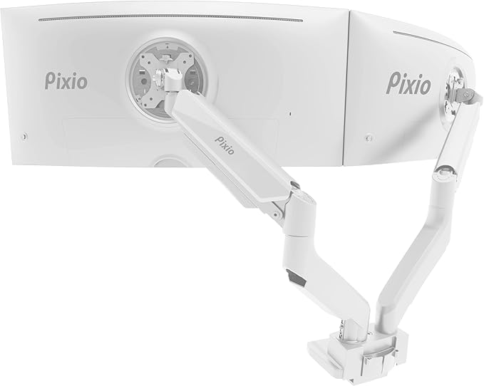 Pixio PS2D White Ultrawide Heavy-Duty Premium Dual Monitor Arm Stand Desk Mount by Pixio