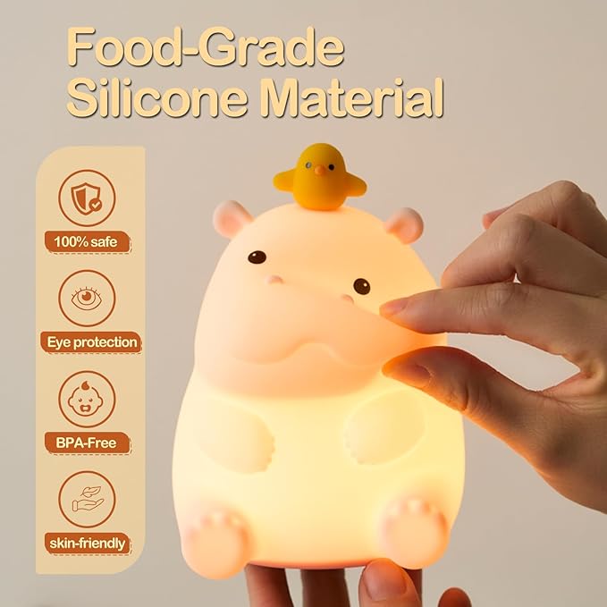 ATSUI Hippo Night Light, LED Squishy Novelty Animal Lamp, Food Grade Silicone - Image 5