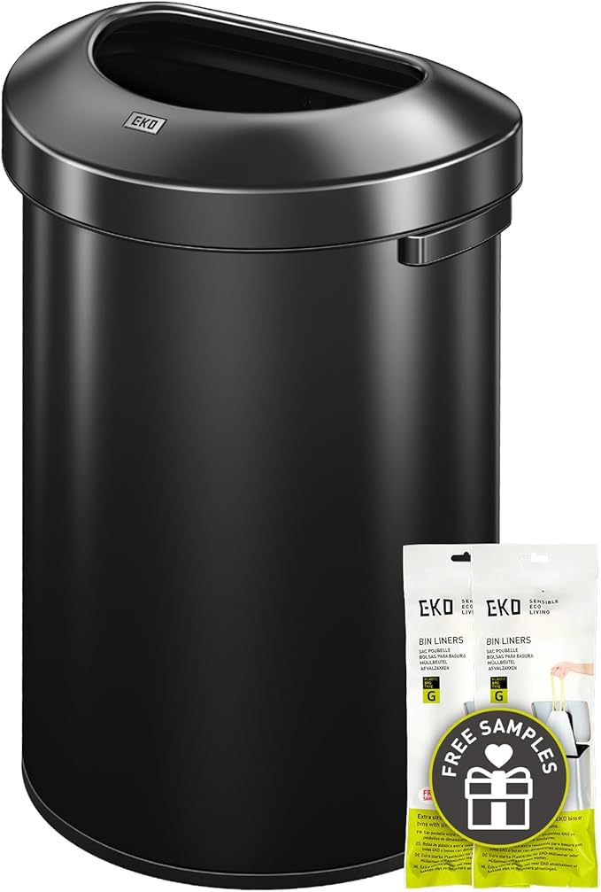 EKO Urban 21 Gallon Semi-Round Open Top Waste Bin, Stainless Steel Half Round by EKO