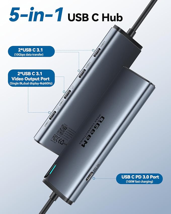 QGeeM USB C Hub, Type C Splitter Extender - Image 2