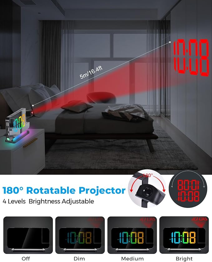 SZELAM Projection Alarm Clock, 7.4 in Digital Mirror Clocks, - Image 3