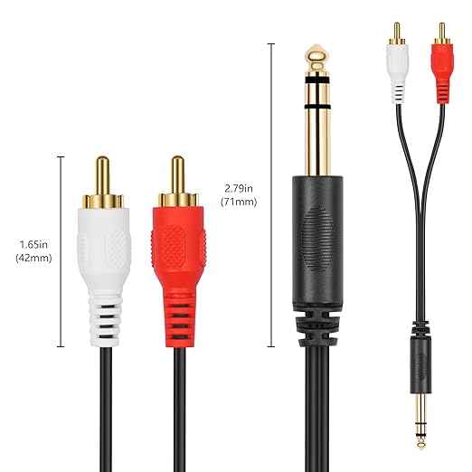SiYear Gold-Plated 6.35mm 1/4 inch Male TRS Stereo Plug to 2 RCA Phono Male - Image 3
