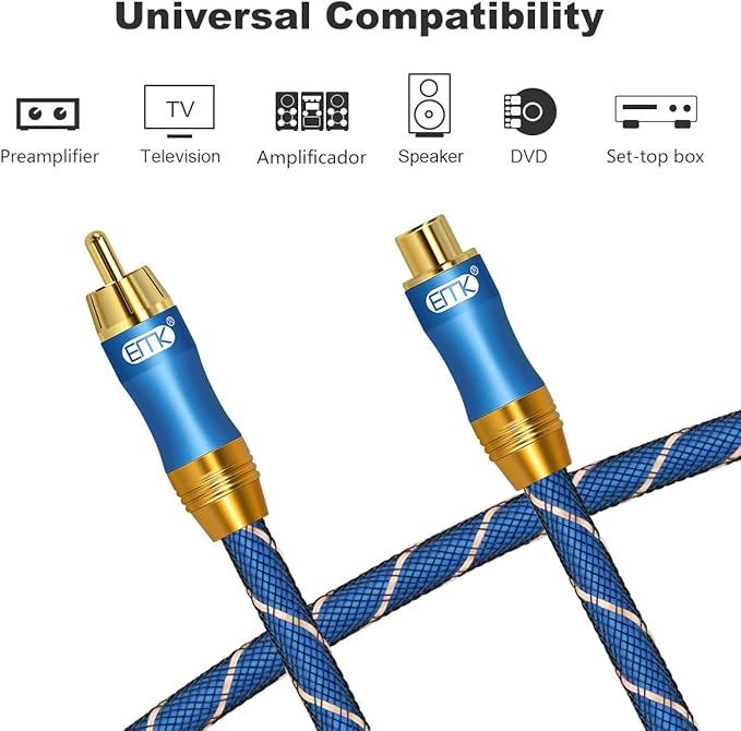 RCA Extension Cable EMK RCA Male to Female Cable Gold Plated Copper Shell Heavy - Image 6