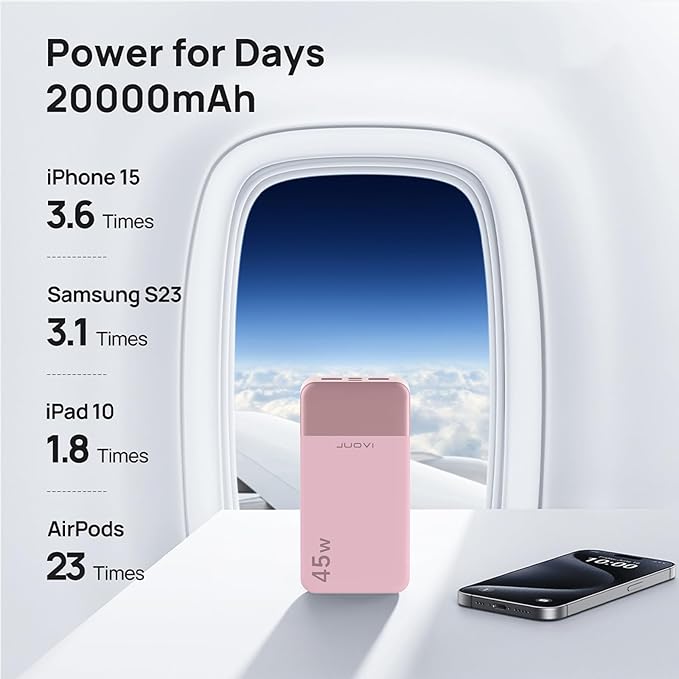 JUOVI J2621 Power Bank Portable Charger, 20000mAh 45W PD3.0 QC 4.0 Fast - Image 4