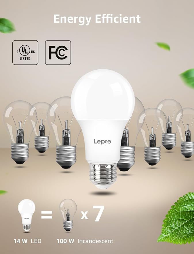 Lepro Dimmable LED Light Bulbs 100 Watt Equivalent, 14W 1500LM Daylight White - Image 5