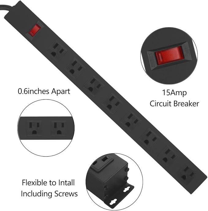 HHSOET Metal 8 Outlet Mountable Power Strip, Wall Mount Outlet Heavy Duty - Image 4