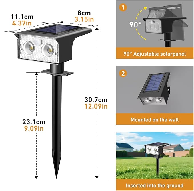 btfarm Solar Spot Lights Outdoor Waterproof, 4 Pack/3 Modes Motion Sensor Lights - Image 6