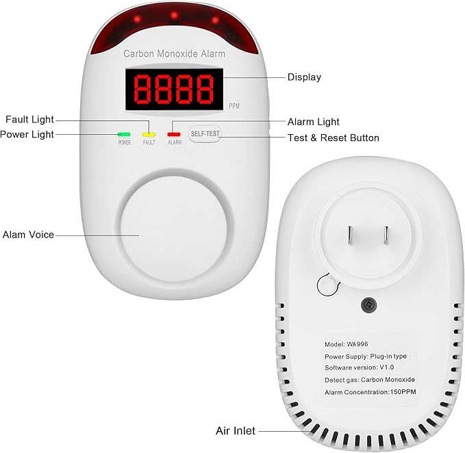 Carbon Monoxide Detector Insertion, Vzmcov CO Detector, LED Display Screen - Image 2