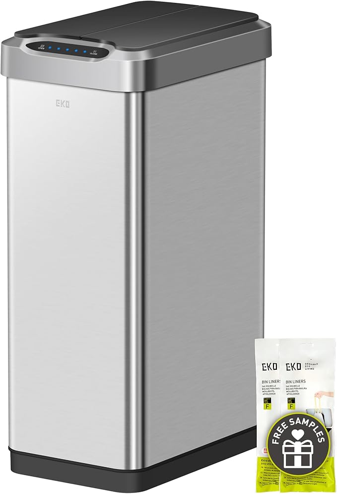 EKO Phantom-T 50 Liter / 13.2 Gallon Vertical Motion Sensor Trash Can, Brushed by EKO